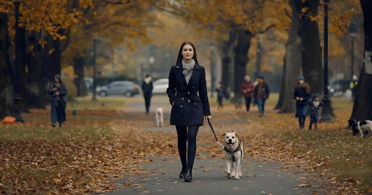 woman walking through autumn park — authentic gratitude and mindfulness